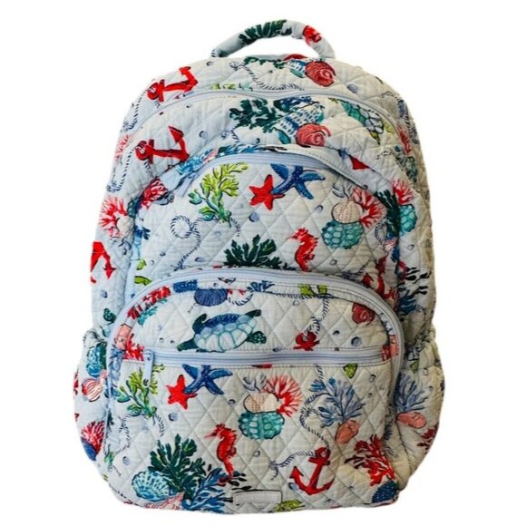 Vera Bradley Sea Life Quilted Backpack Coral Turtle Seahorse Ocean Print Bag - Picture 1 of 16